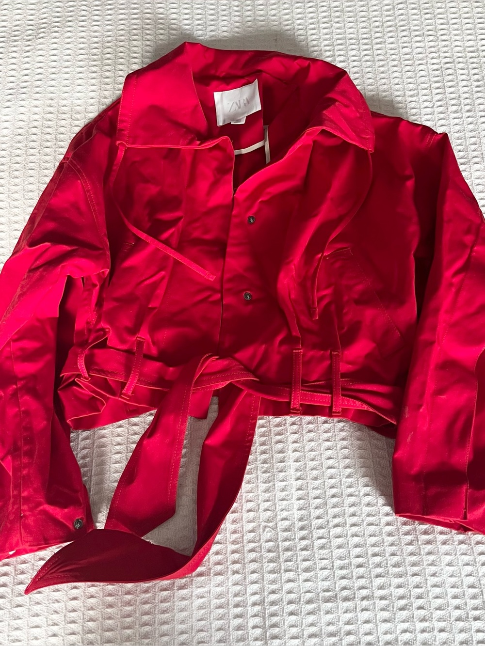 Zara Women's Bright Red Cropped Belted Trench Jacket small